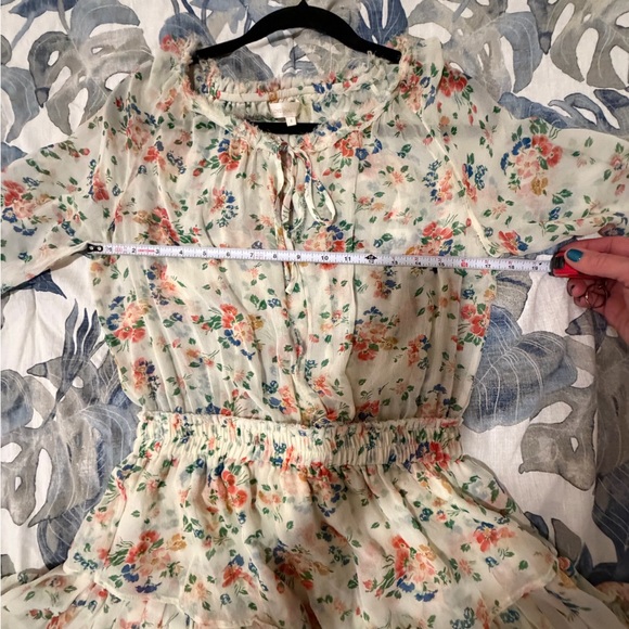 LoveShackFancy SILK Cream Floral Mini Dress Long Sleeve with Tiered Skirt - Picture 5 of 10